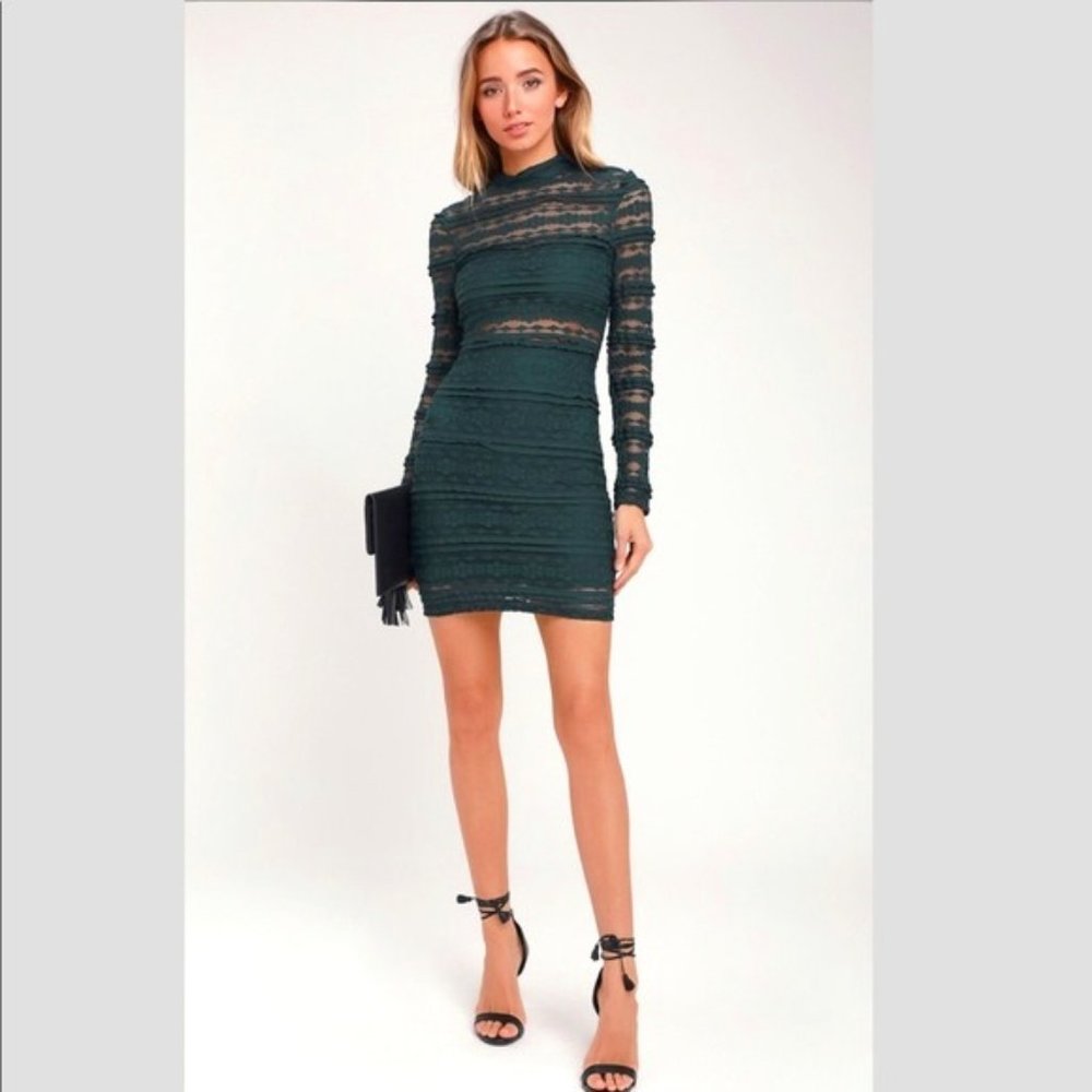 Bebe Long Sleeve Lace Patterned Mini Dress - M